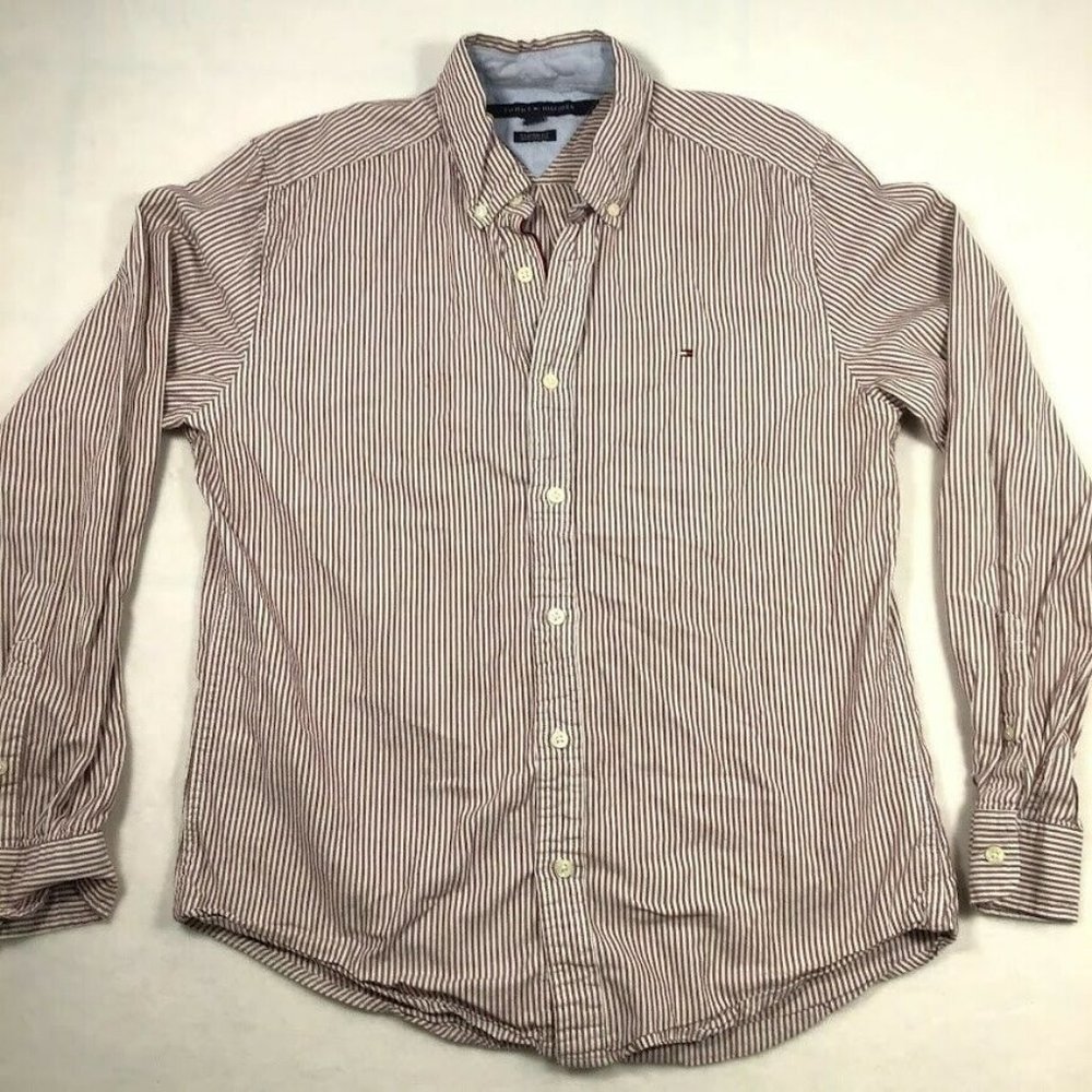 Tommy Hilfiger Long Sleeve White & Red Check Casual Shirt For Men's Size M